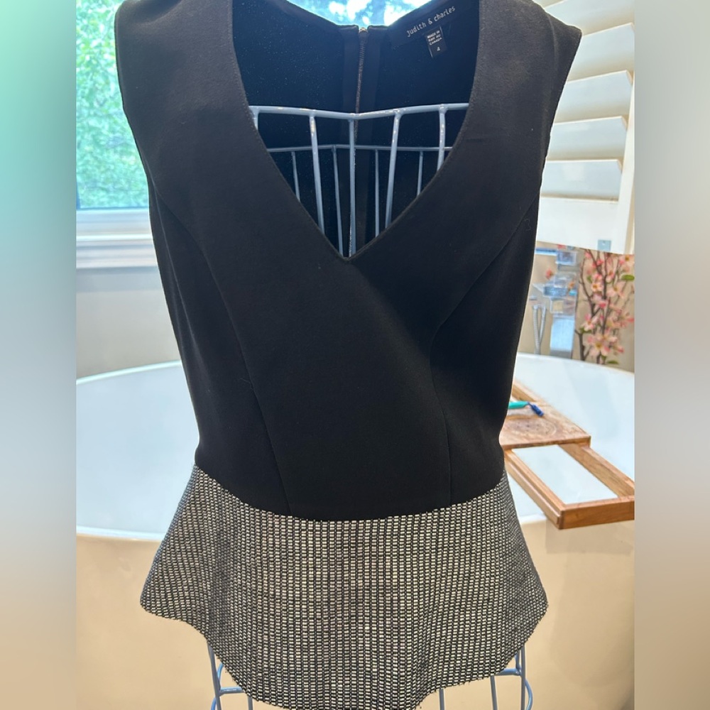 Judith & Charles sleeveless v neck crepe top with silver beaded bottom
